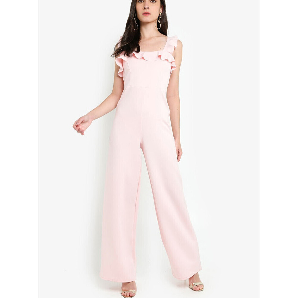 Missguided Sleeveless Scuba Frill Ruffle Jumpsuit In Pink